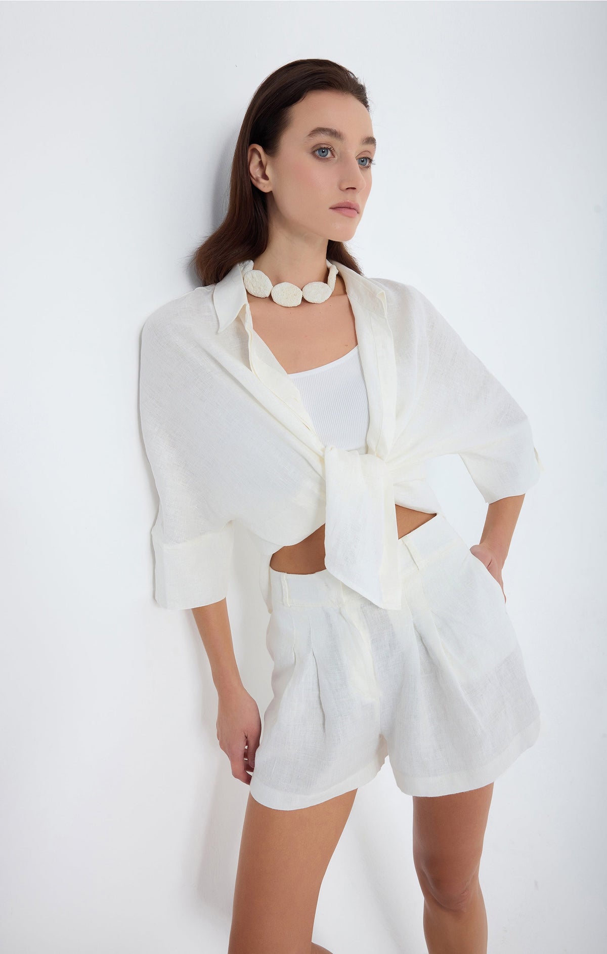 Iyan Oversize Keten Gömlek - Beyaz