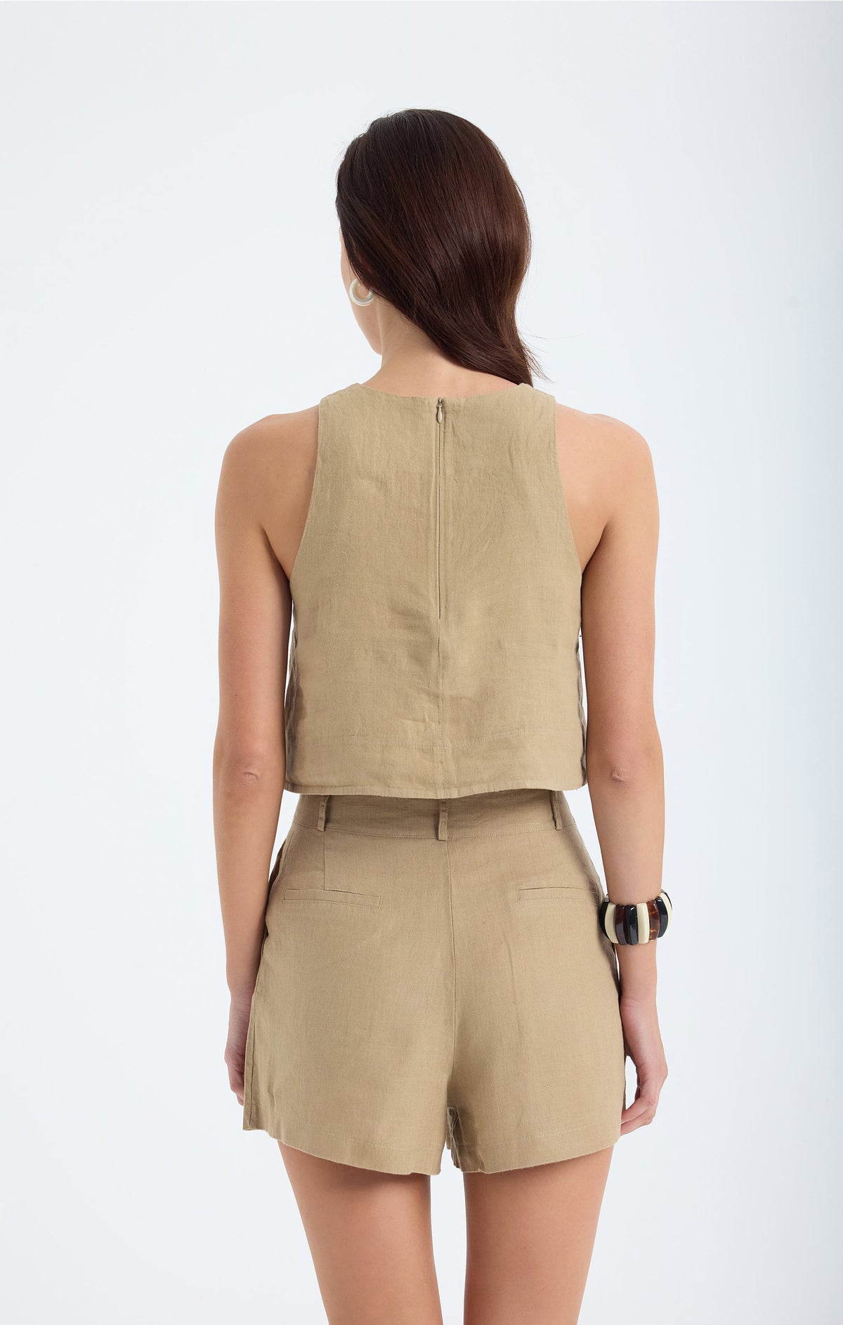 Lena Keten Crop Top - Bej