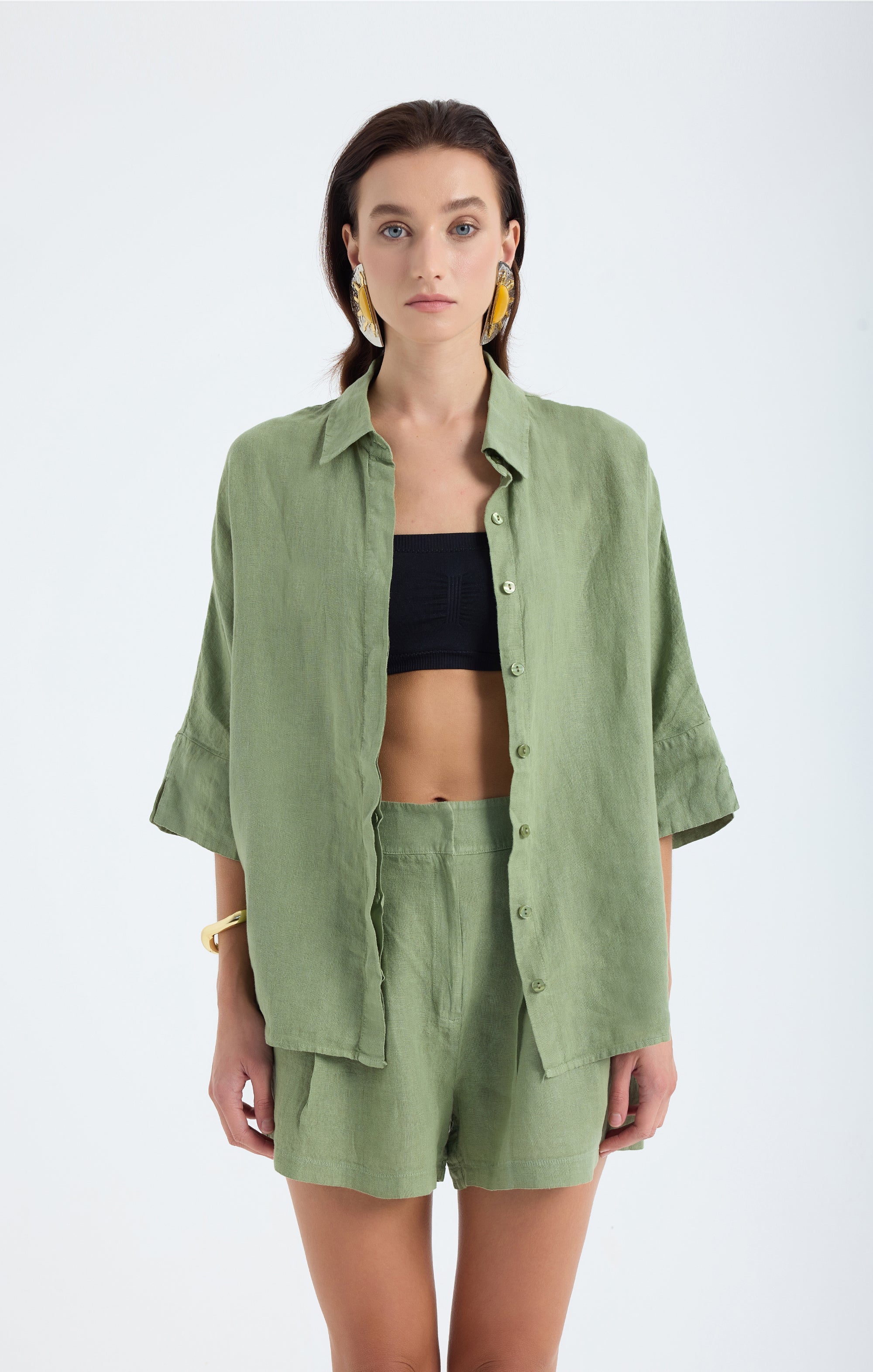 Iyan Oversize Keten Gömlek - Yeşil