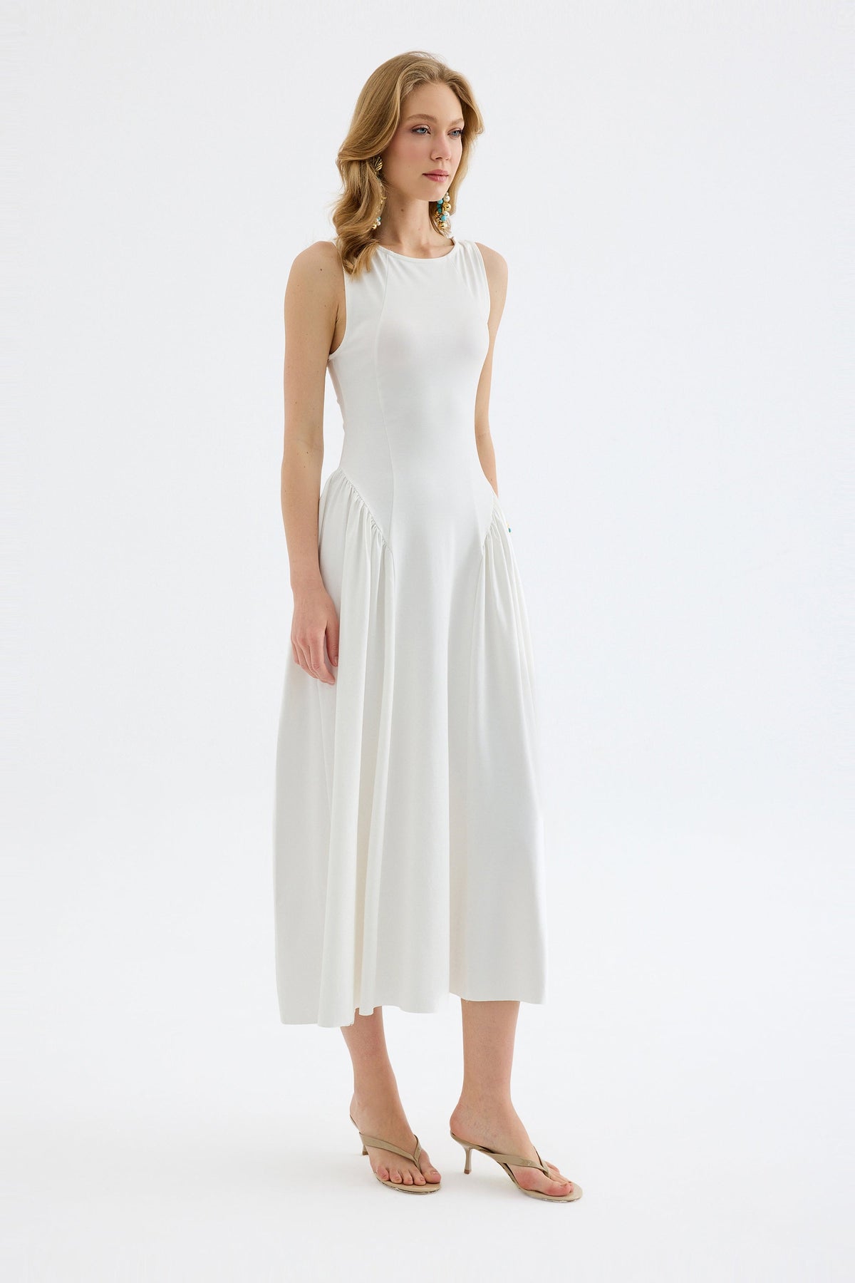 Elaris Bodycon Viskon Midi Elbise - Beyaz