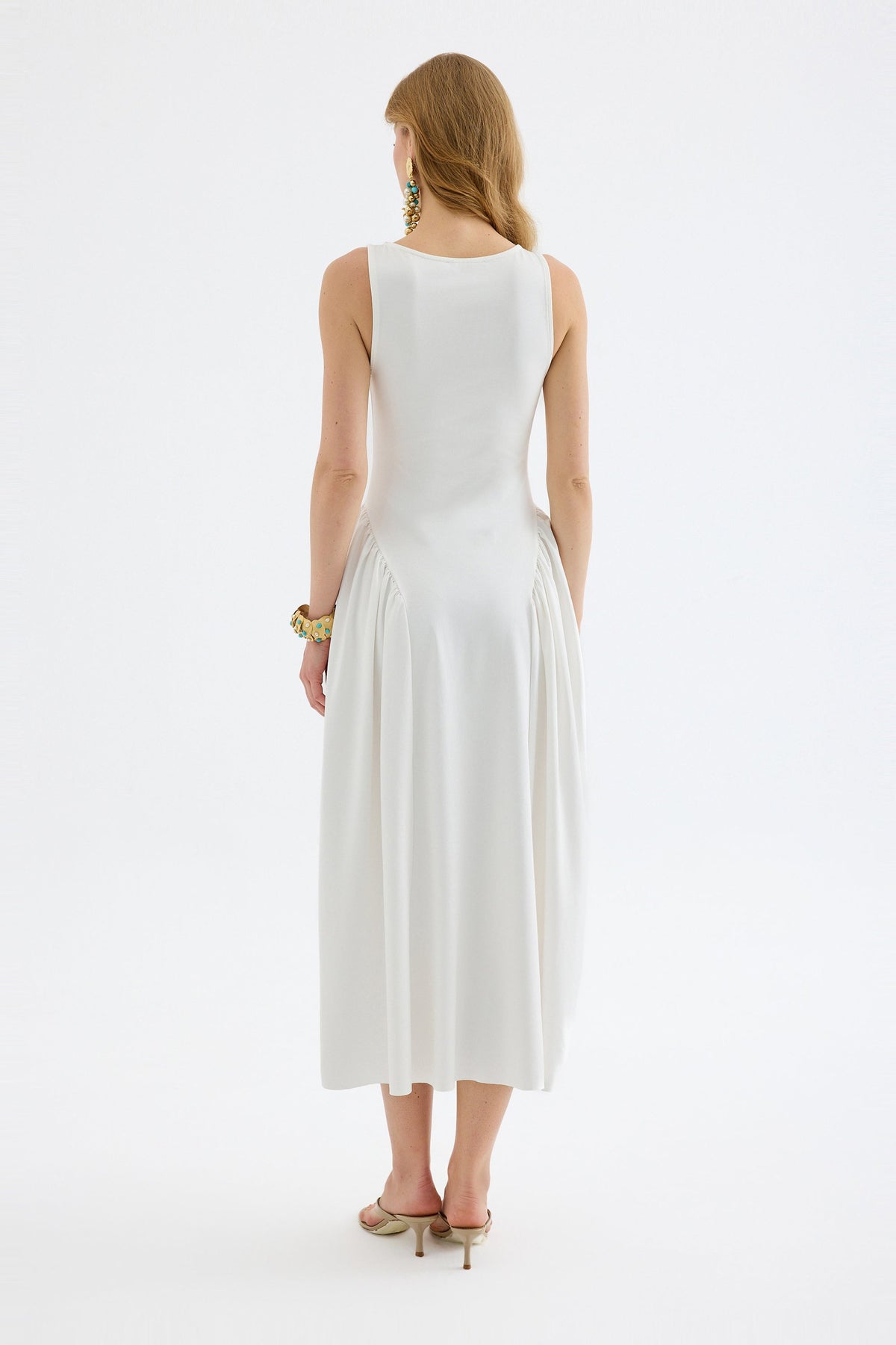 Elaris Bodycon Viskon Midi Elbise - Beyaz