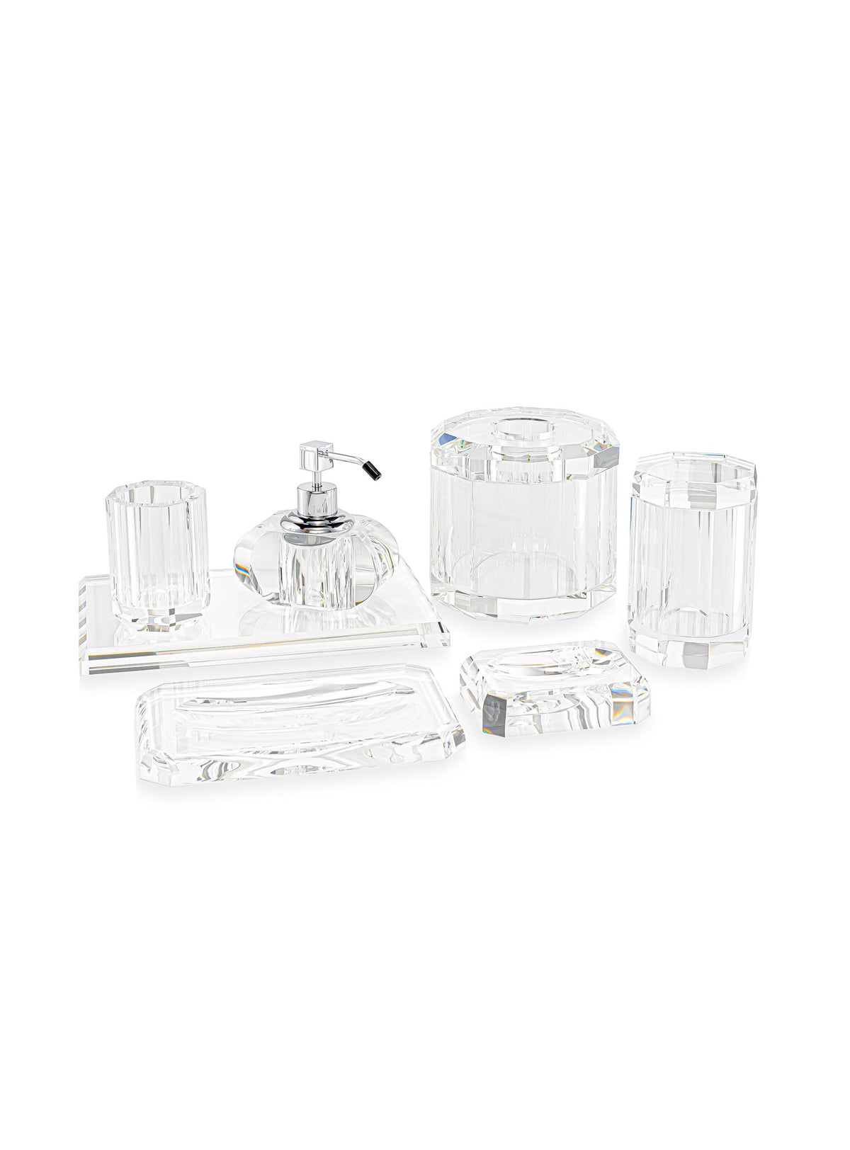 Memonza-Myra Kristal Banyo Complete Set, 7 Parça, Gümüş-Banyo Düzenleyicileri-1-Milagron.com