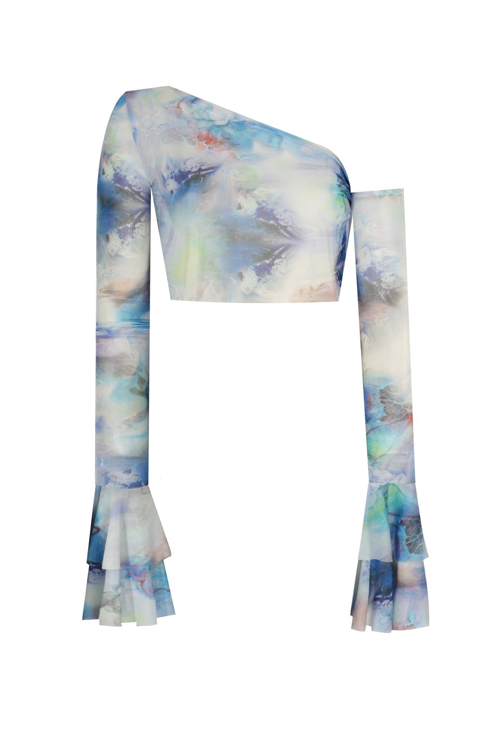 no'design-Baskılı Kolları Fırfırlı Transparan Crop Top-Top-1-Milagron.com