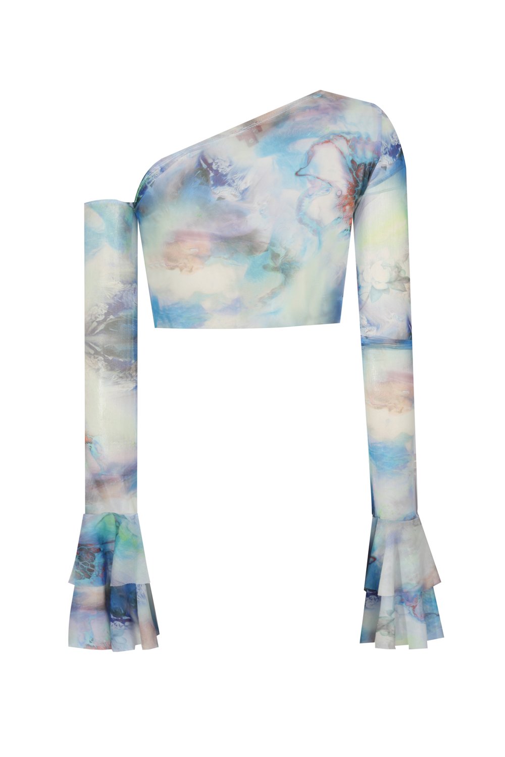 no'design-Baskılı Kolları Fırfırlı Transparan Crop Top-Top-2-Milagron.com