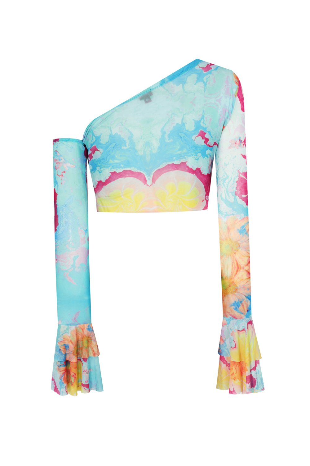 no'design-Baskılı Kolları Fırfırlı Transparan Crop Top-Top-2-Milagron.com