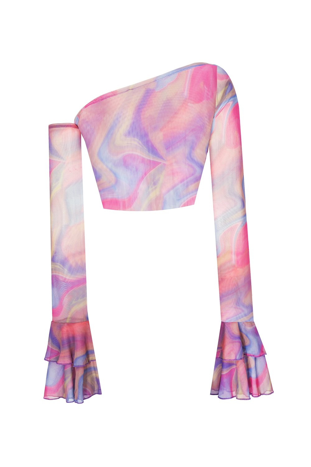 no'design-Baskılı Kolları Fırfırlı Transparan Crop Top-Top-6-Milagron.com