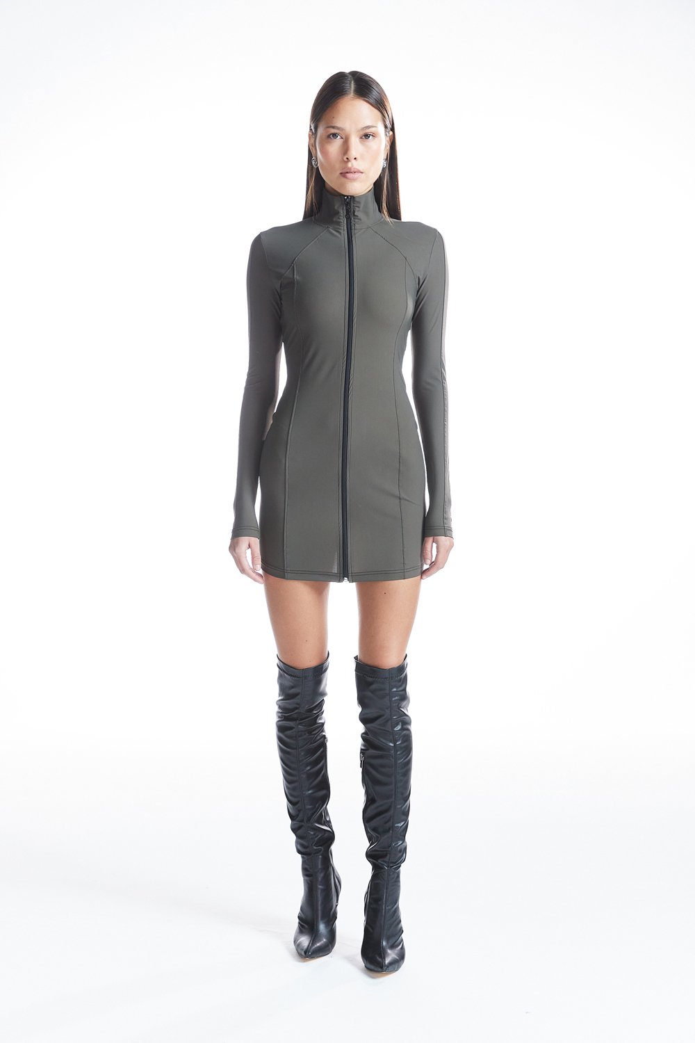 no'design-Fermuarlı Nervür Detaylı Mini Elbise-Elbise-1-Milagron.com