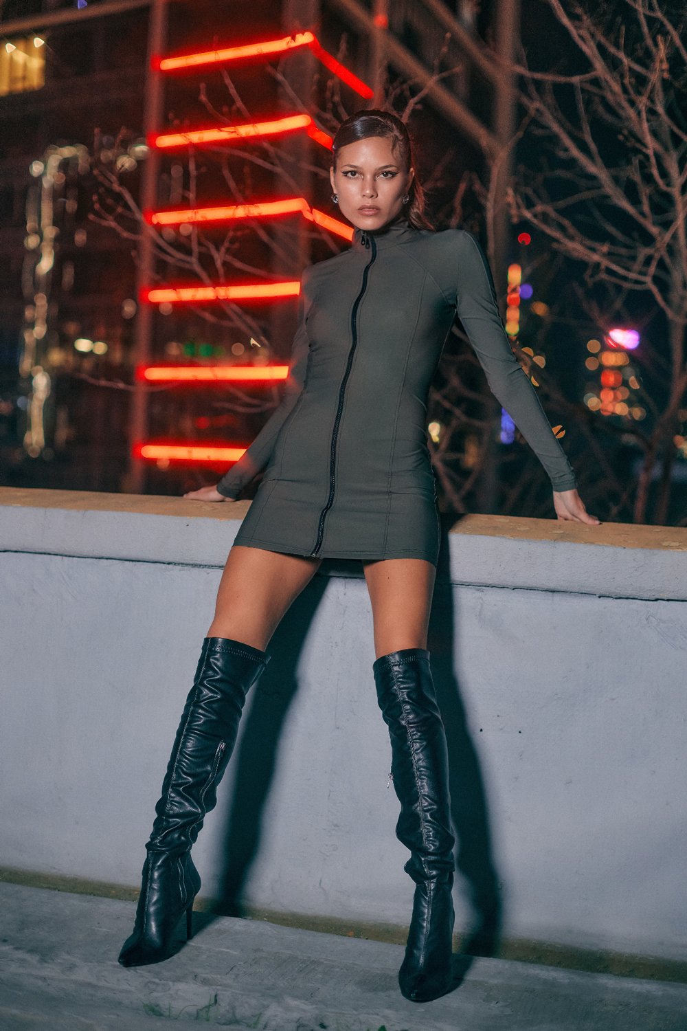 no'design-Fermuarlı Nervür Detaylı Mini Elbise-Elbise-3-Milagron.com