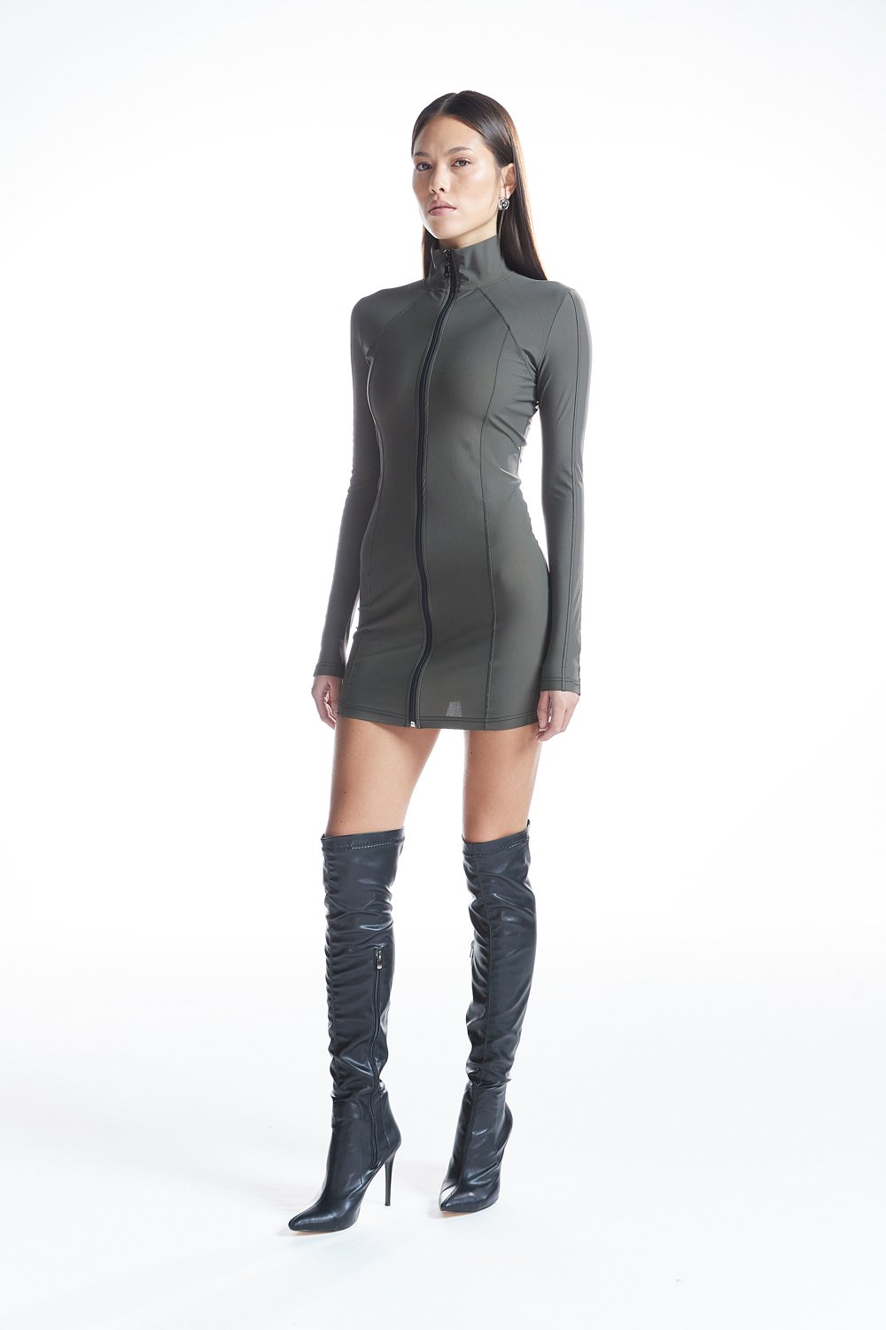 no'design-Fermuarlı Nervür Detaylı Mini Elbise-Elbise-5-Milagron.com