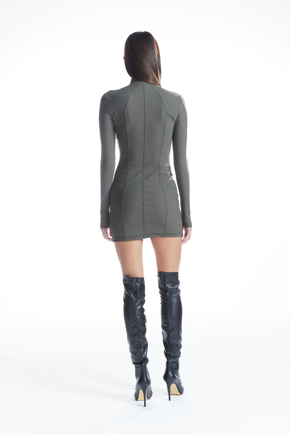 no'design-Fermuarlı Nervür Detaylı Mini Elbise-Elbise-6-Milagron.com