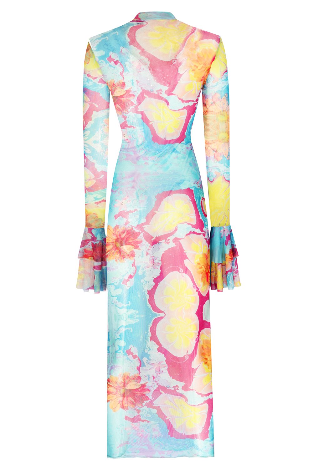 no'design-Kolları Fırfır Detaylı Balıkçı Yaka Baskılı Midi Boy Elbise-Elbise-7-Milagron.com