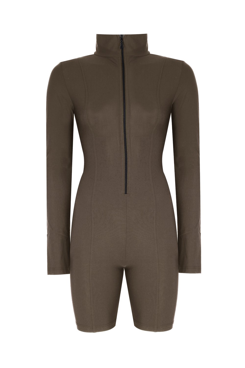 no'design-Nervür Detaylı Fermuarlı Kısa Tulum-Tulum-1-Milagron.com