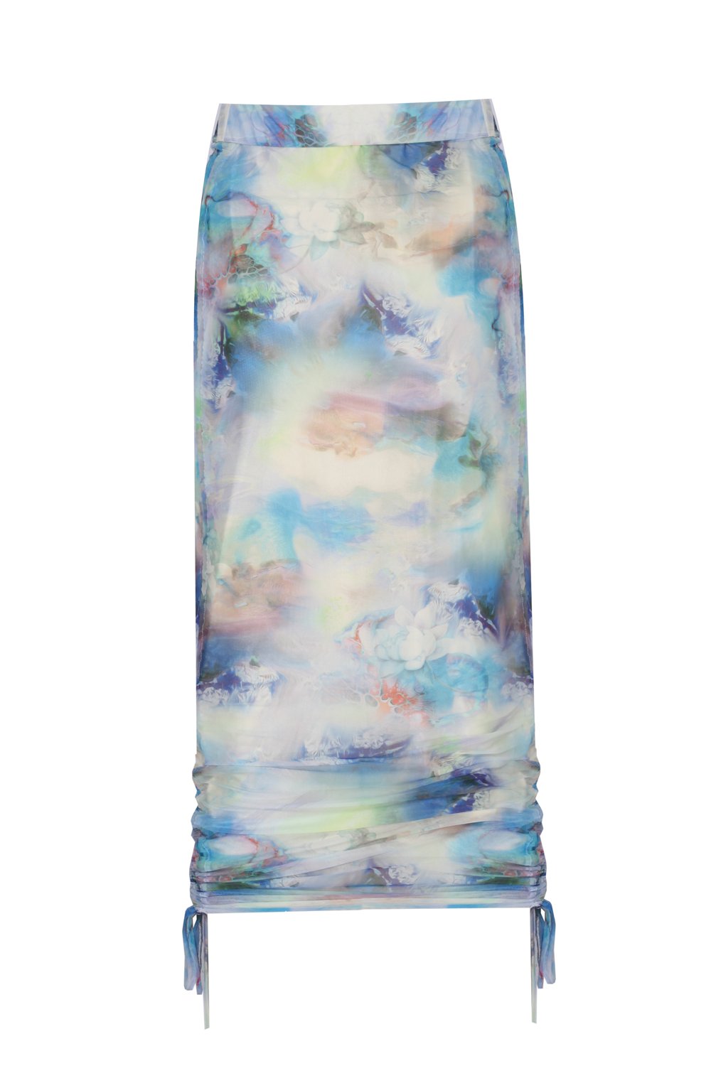 no'design-Yanları Büzgülü Baskılı Transparan Tül Midi Boy Etek-Etek-2-Milagron.com