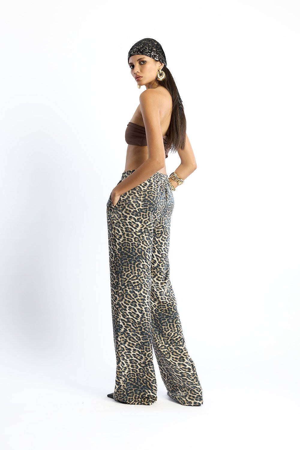 no'design-Yüksek Bel Ve Beli Lastikli Leopar Desenli̇ Bol Saten Pantolon-Pantolon-5-Milagron.com