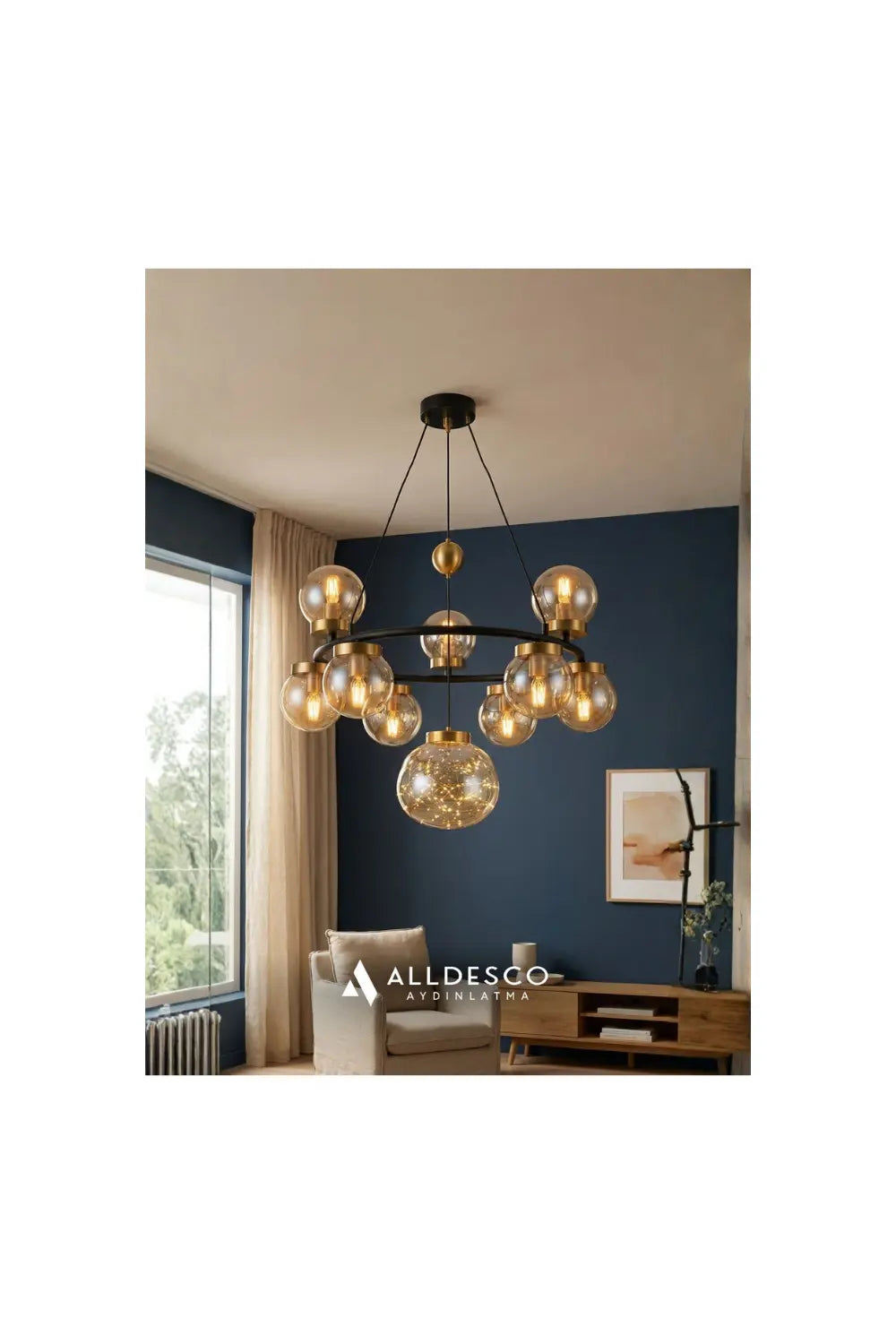Celestra 9'lu Bal Camlı Modern Salon Avizesi - 1