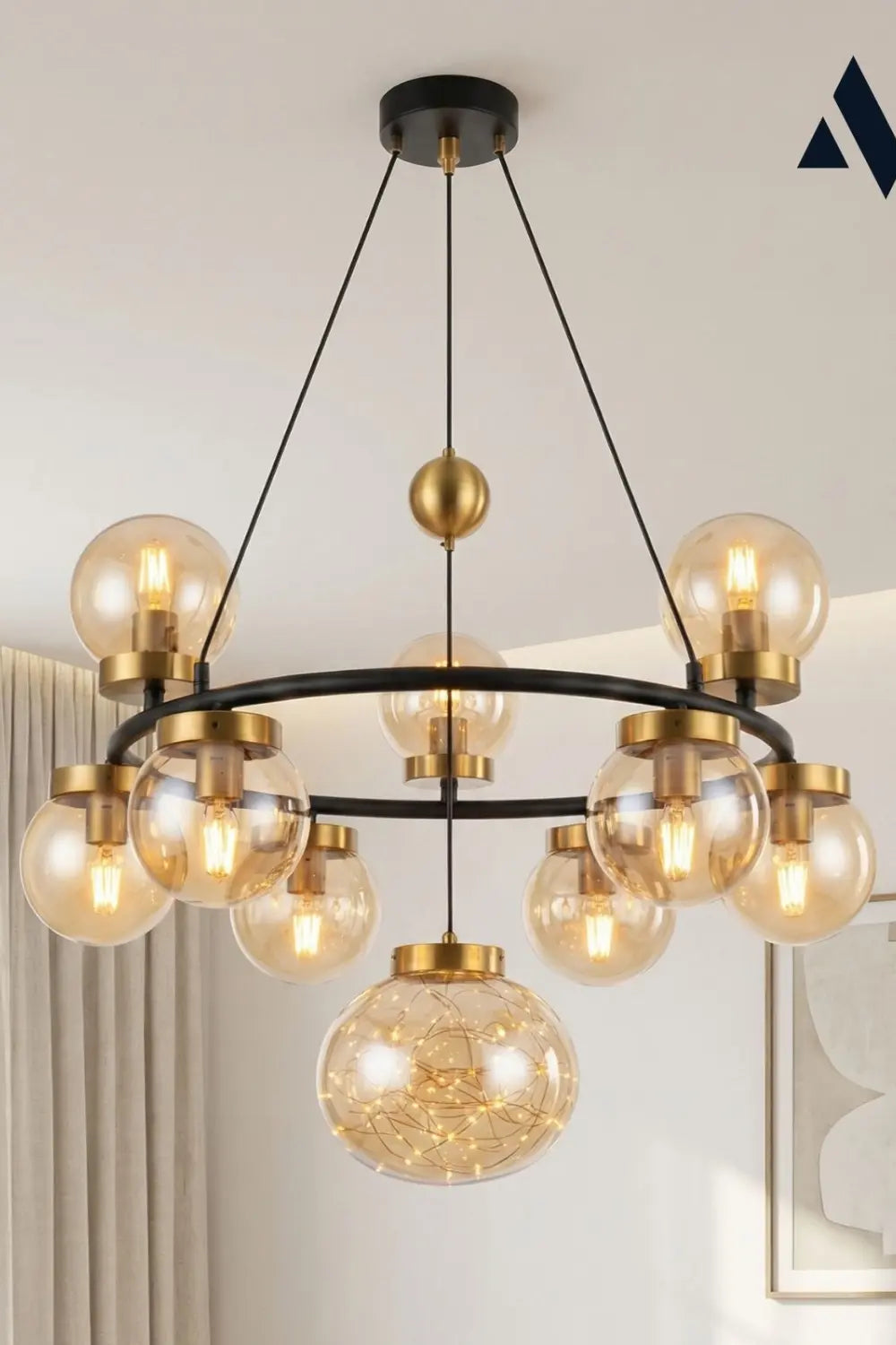 Celestra 9'lu Bal Camlı Modern Salon Avizesi - 4