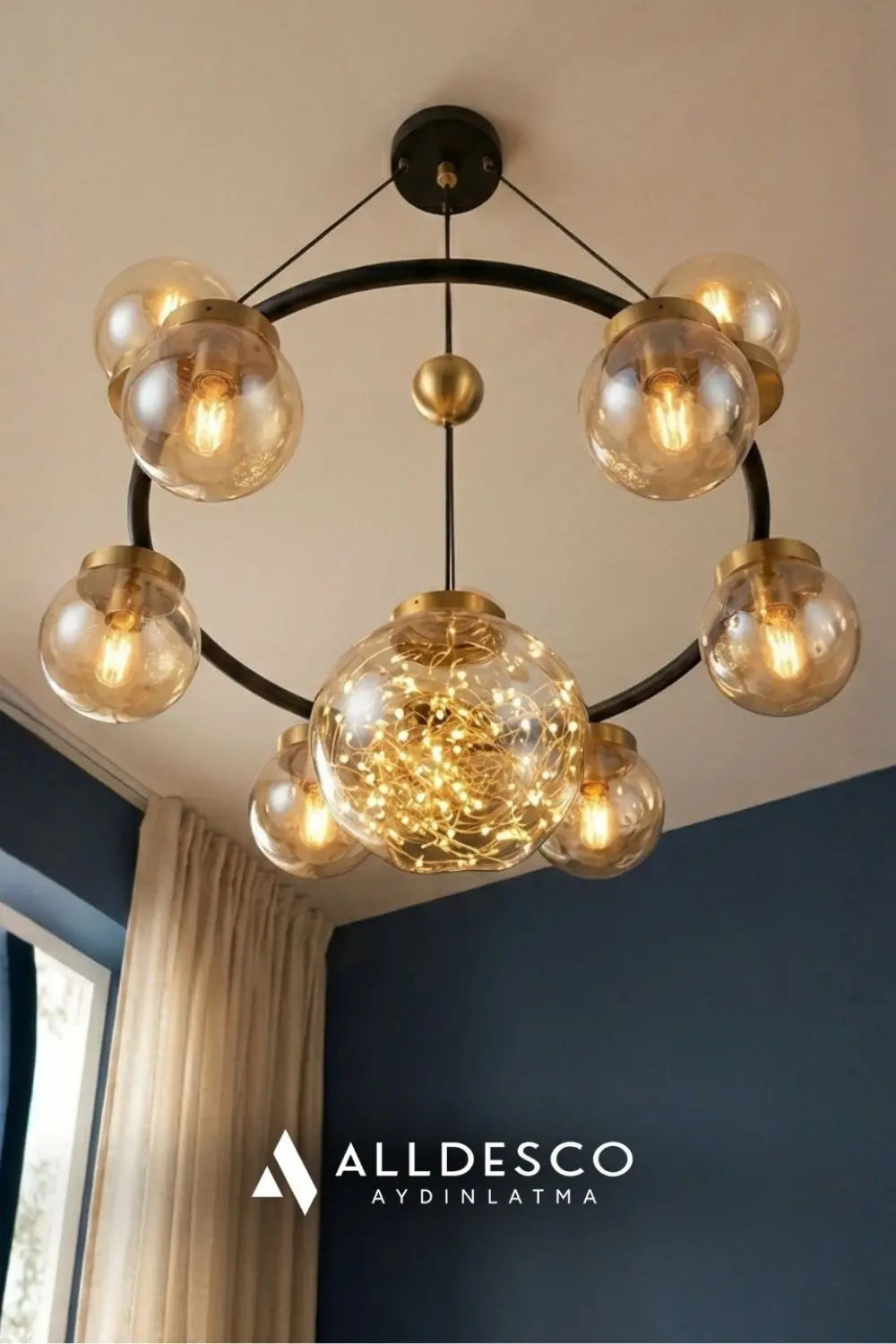 Celestra 9'lu Bal Camlı Modern Salon Avizesi - 6