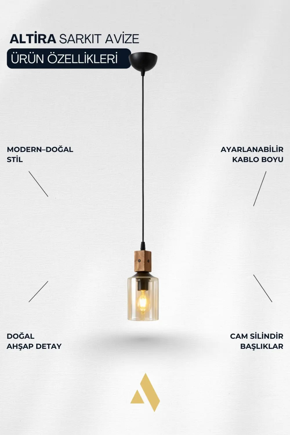 Alldesco Altira Ahşap Tekli Sarkıt Avize - 8