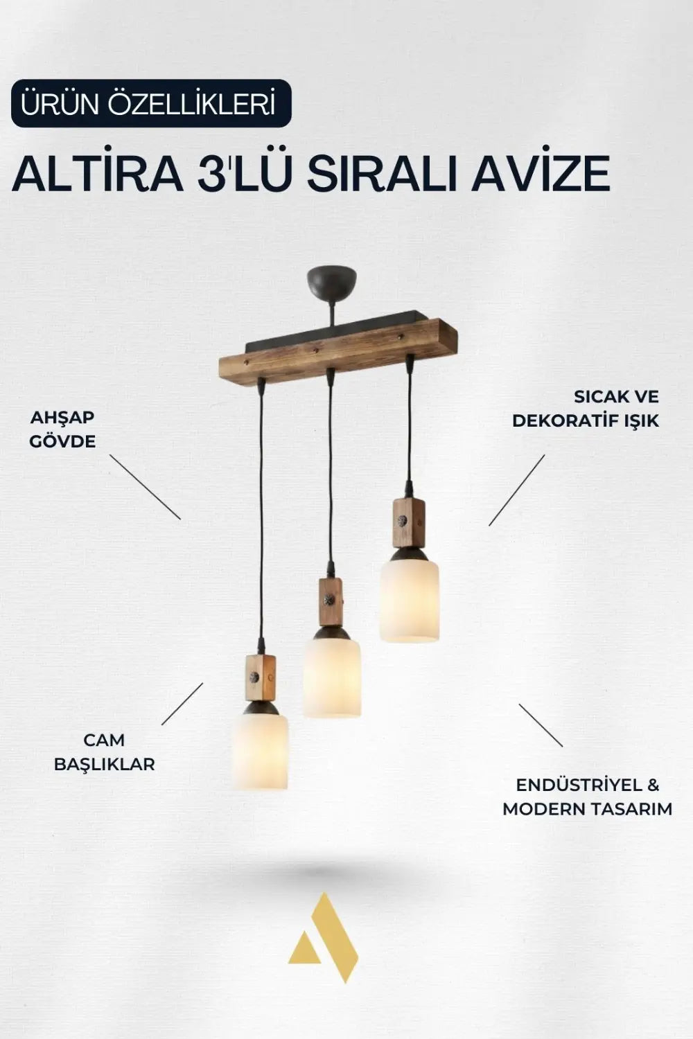 Alldesco Altira 3'lü Sıralı Ahşap Sarkıt Avize - 2