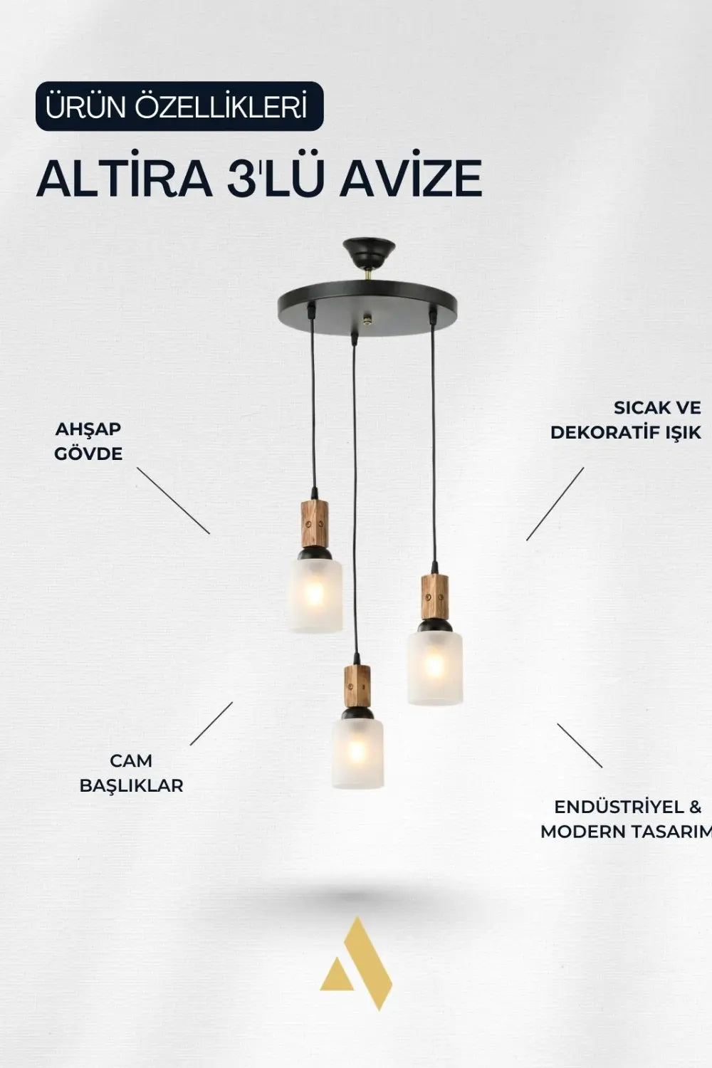 Alldesco Altira 3'lü Ahşap Sarkıt Avize - 9