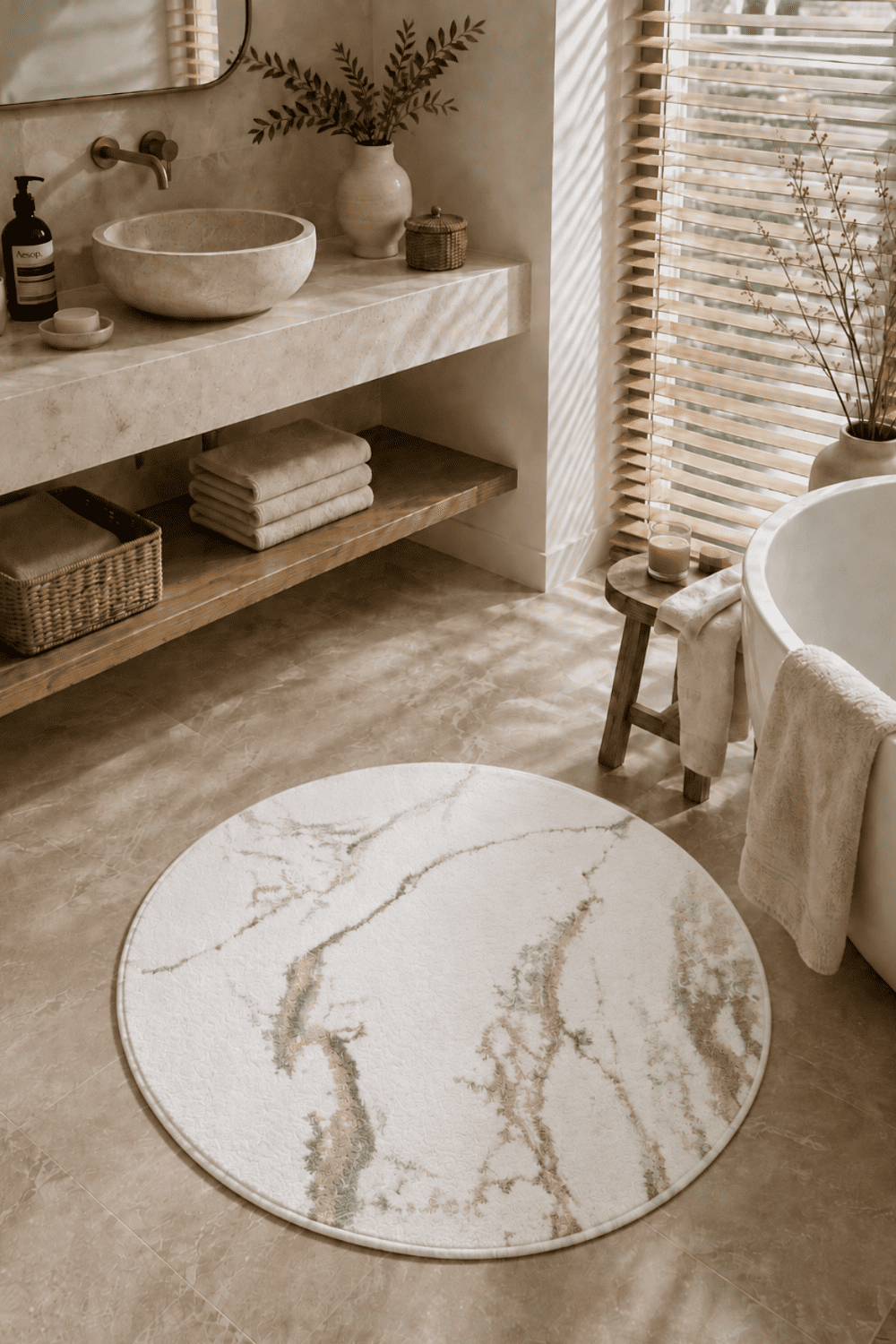 Marmera Yuvarlak Banyo Paspası 70x70 Bej - 0