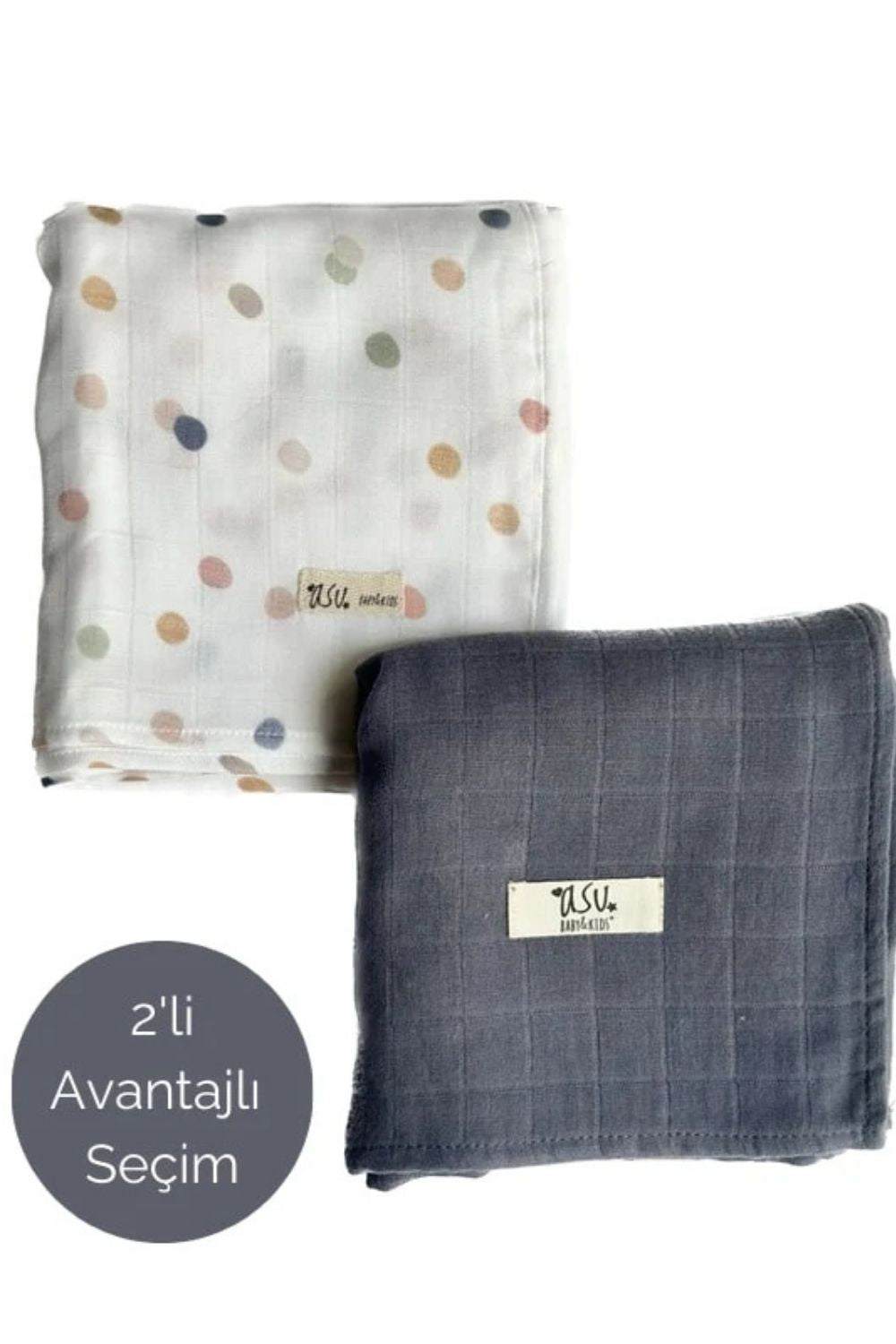 Mix&Match 2'li Organik Pamuk Müslin Color Dot&Navy Blue - 0