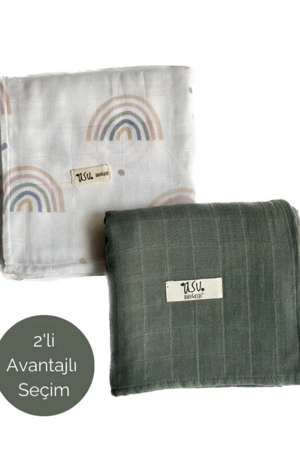 Mix&Match 2'li Organik Pamuk Müslin Rainbow&Sage Green - 0