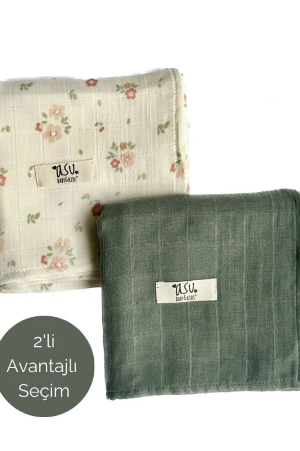Mix&Match 2'li Organik Pamuk Müslin Romantic&Sage Green - 0