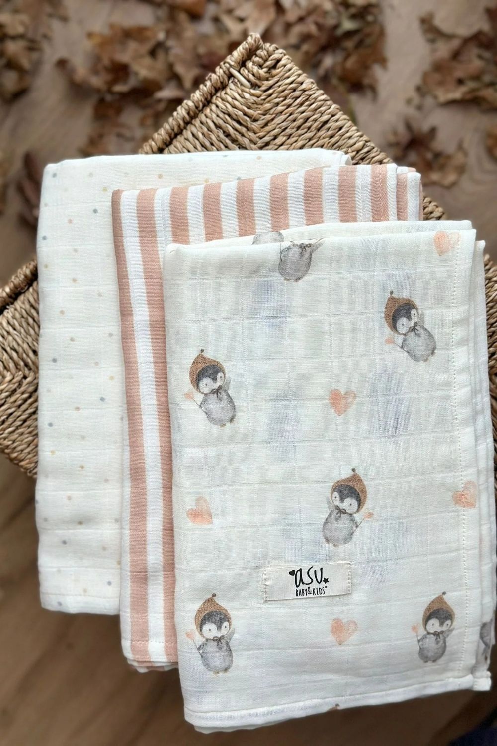 Mix&Match 3'lü Organik Pamuk Müslin Pengy&Copper Stripe&Mini Dot - 0