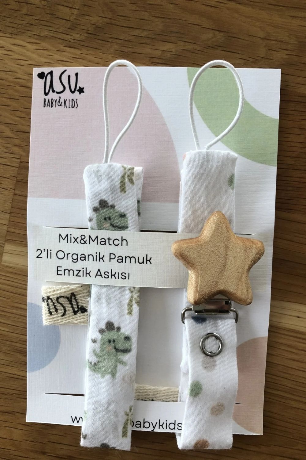 Pastel Mix&Match 2'li Organik Pamuk Emzik Askısı Dino-Dot - 1