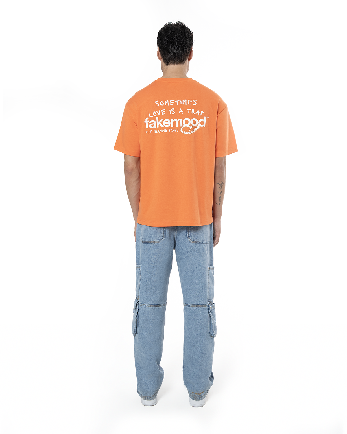 Unisex Oversize Love Is A Trap Baskili TiŞört - Turuncu - 0