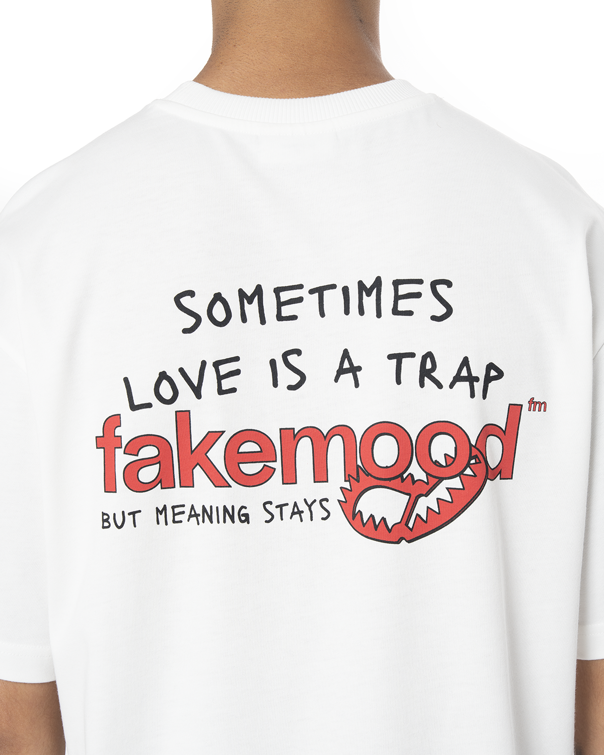 Unisex Oversize Love Is A Trap Baskili TiŞört - Beyaz - 4