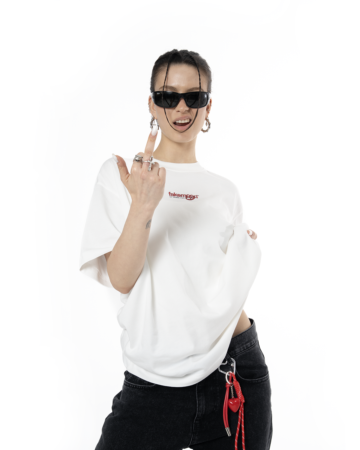 Unisex Oversize Love Is A Trap Baskili TiŞört - Beyaz - 5