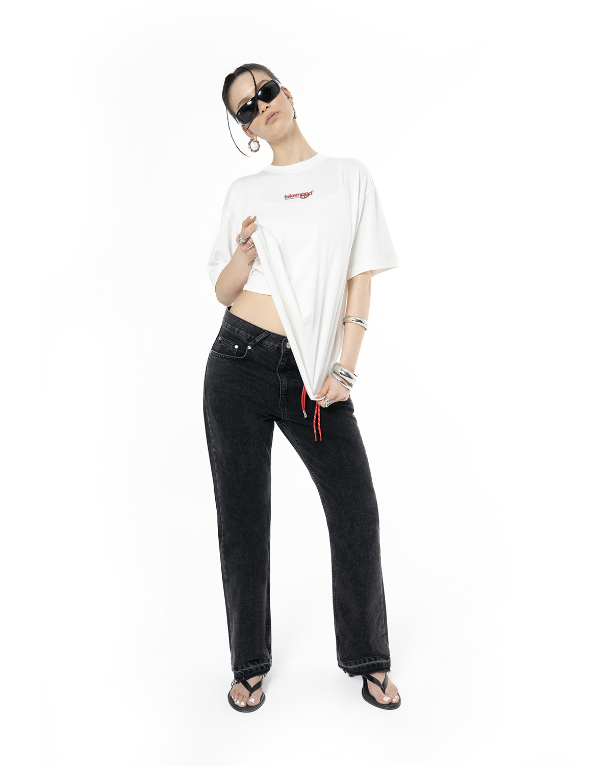 Unisex Oversize Love Is A Trap Baskili TiŞört - Beyaz - 6