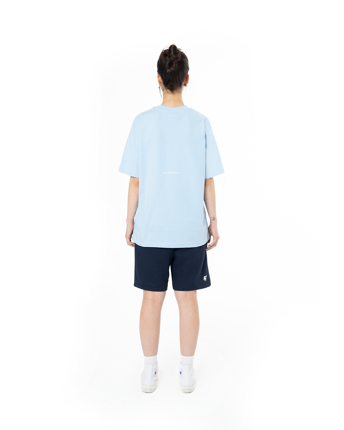 Unisex Relaxed Fit Basic Fakemood Baskili Şort -LaciVert - 5