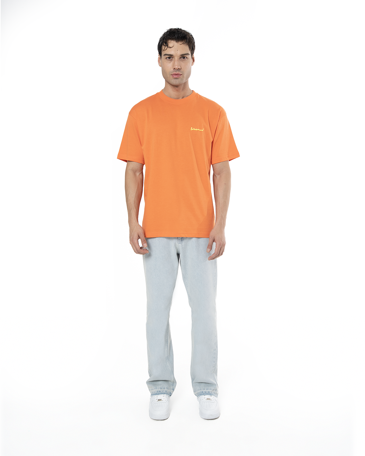 Erkek Oversize 2000'S Puff Baskili TiŞört - Neon Turuncu - 0