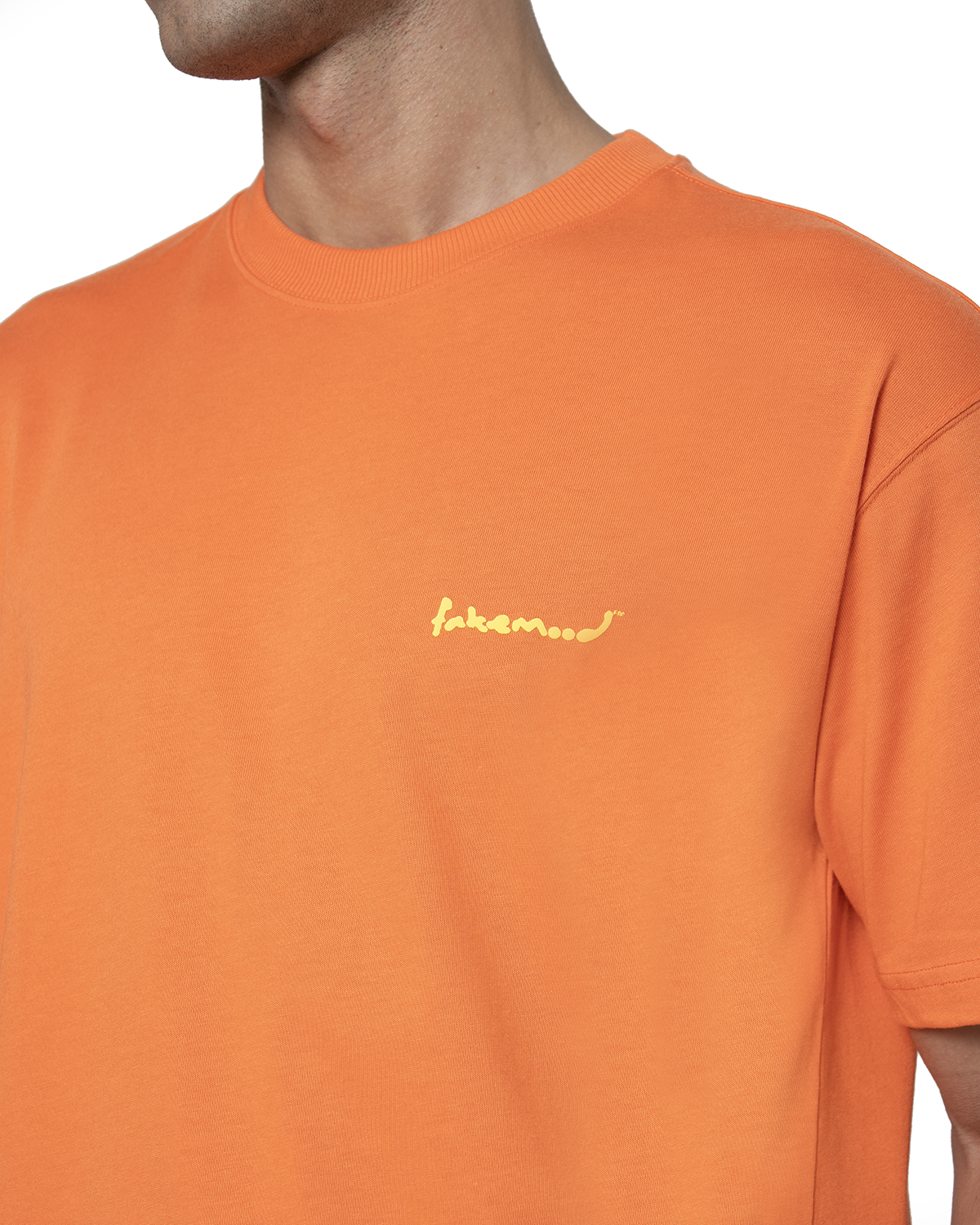 Erkek Oversize 2000'S Puff Baskili TiŞört - Neon Turuncu - 2