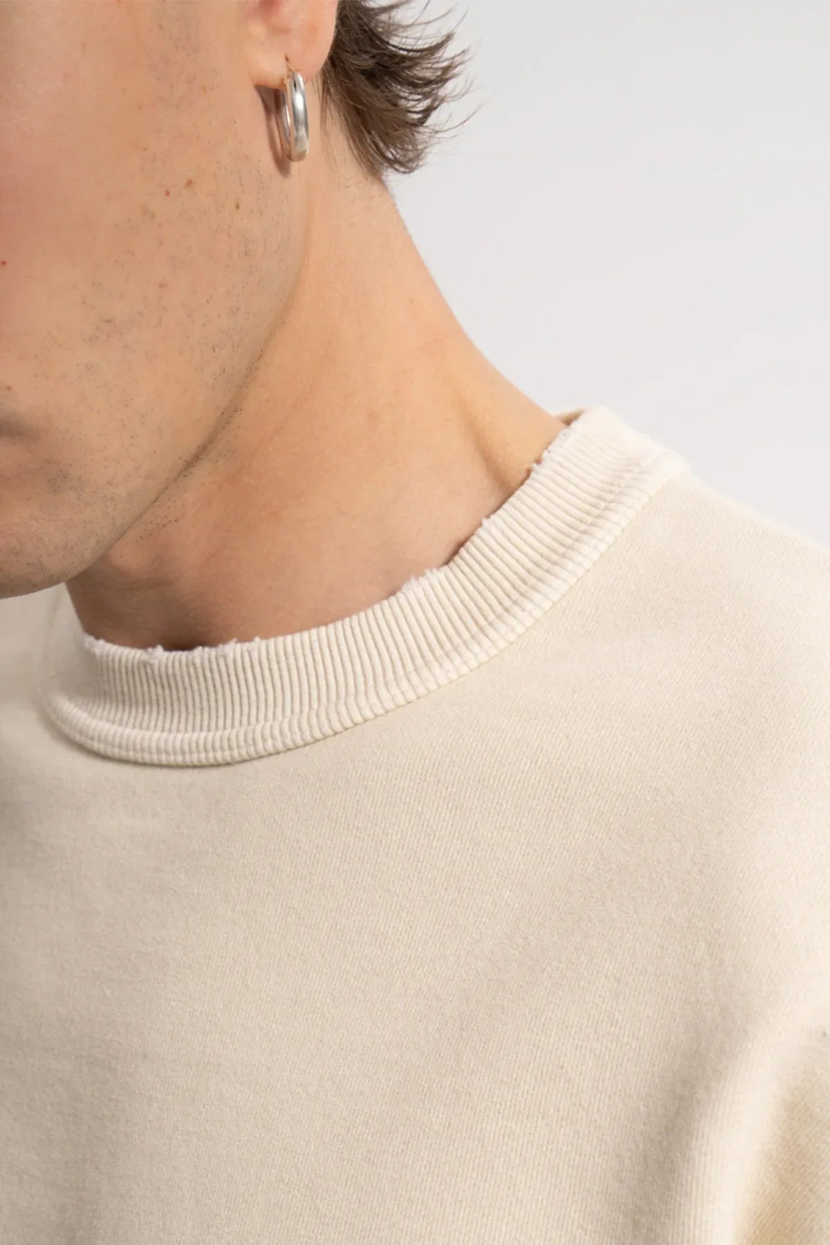 Erkek Oversized Washed Distressed Sweatshirt - Bej - 4