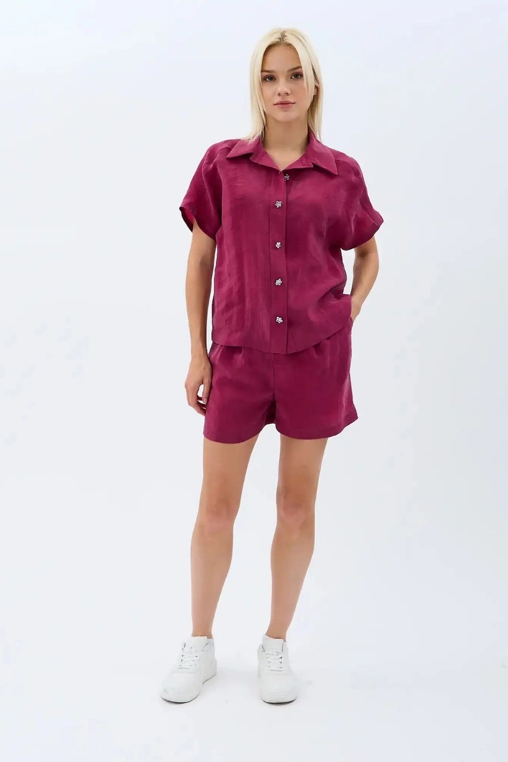 Cepli Düz Kesim Şort (Bordo) - 0
