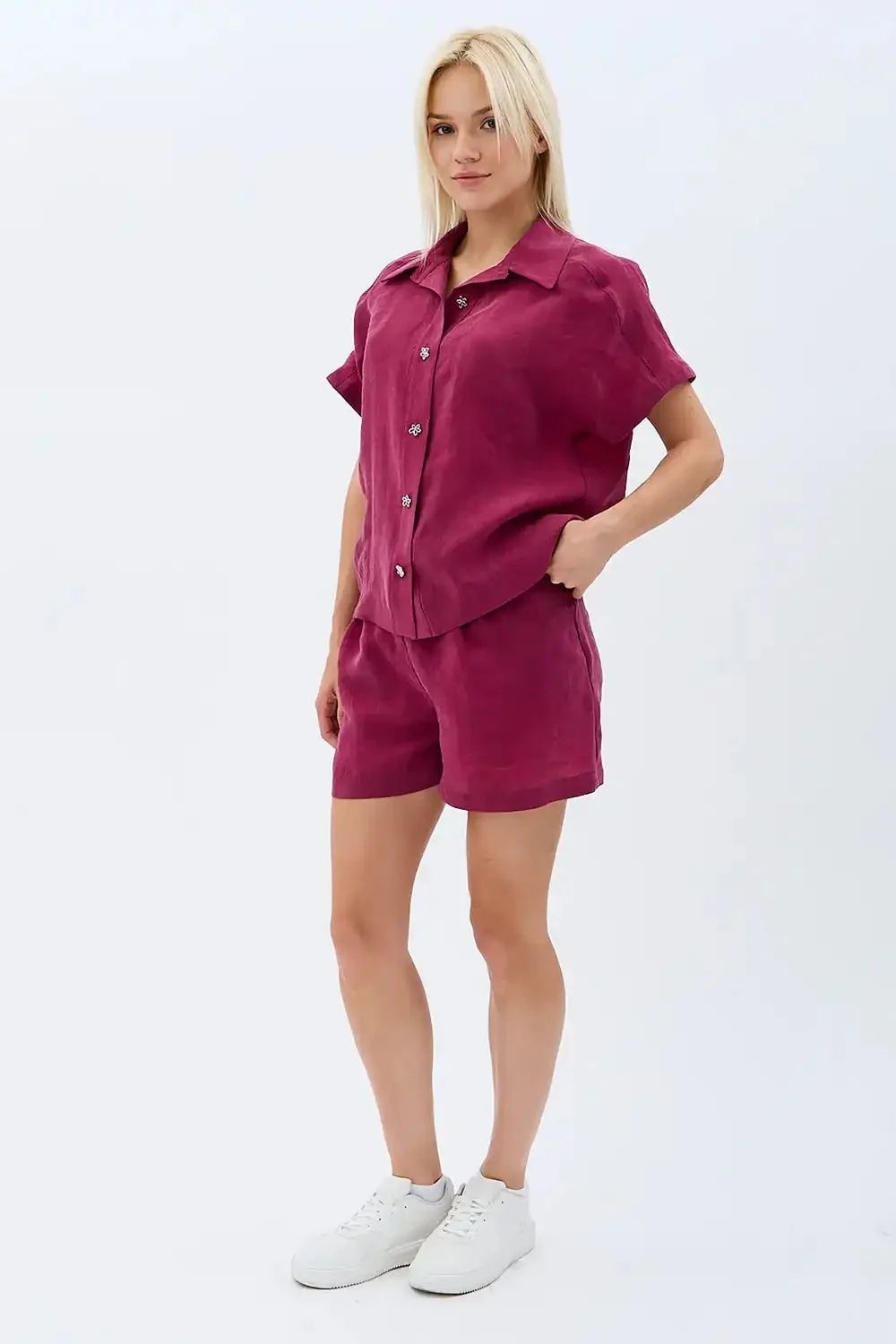 Cepli Düz Kesim Şort (Bordo) - 2