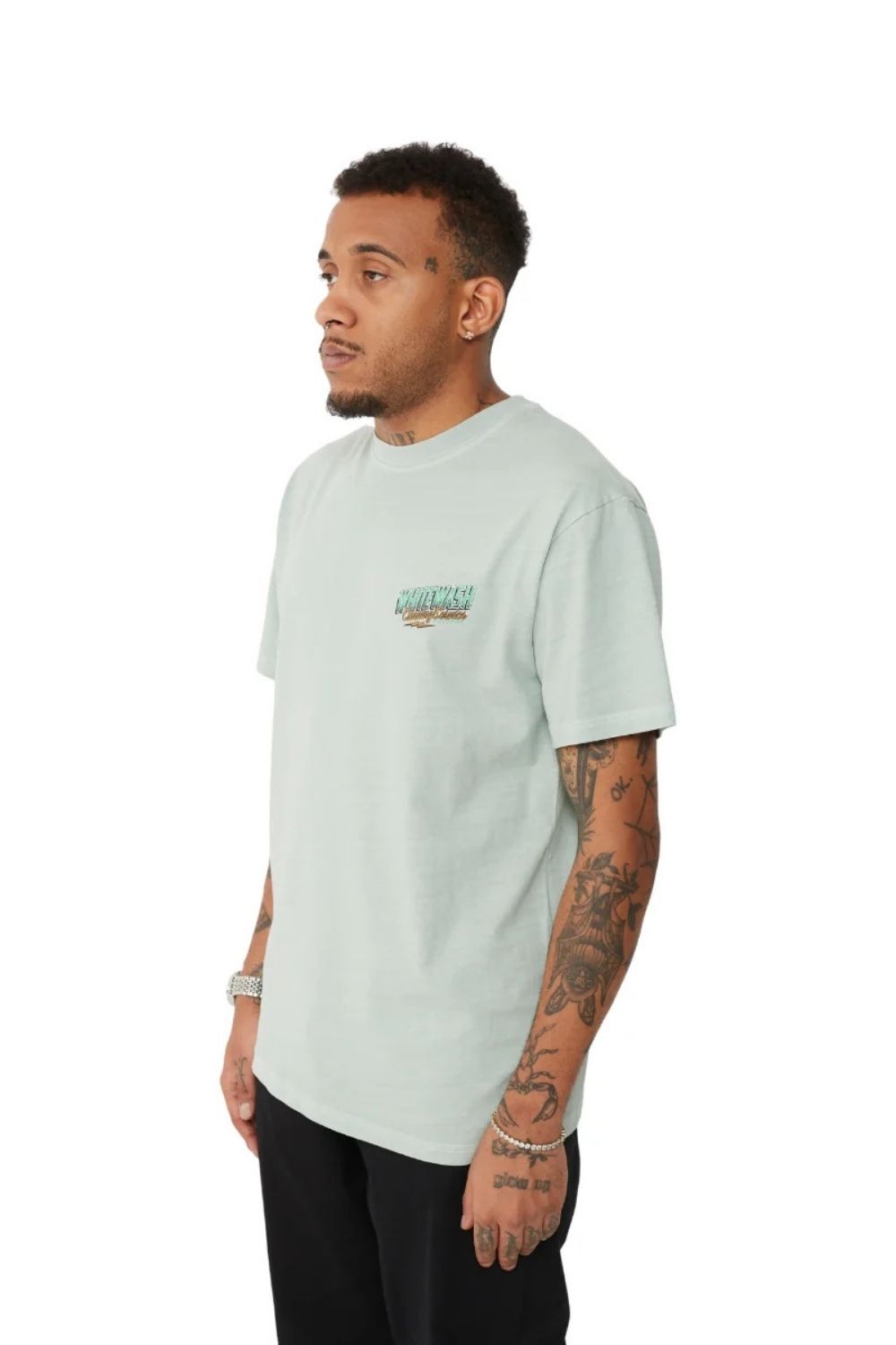 Whitewash Pale Green Regular Fit T-Shirt - 2