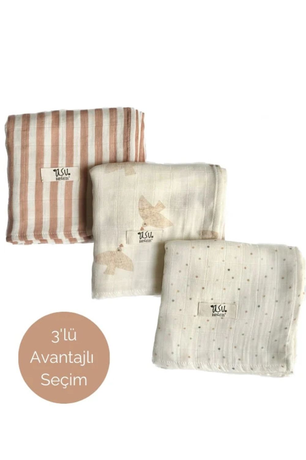 Mix&Match 3'lü Organik Pamuk Müslin Freebird&Copper Stripe&Mini Dot - 1
