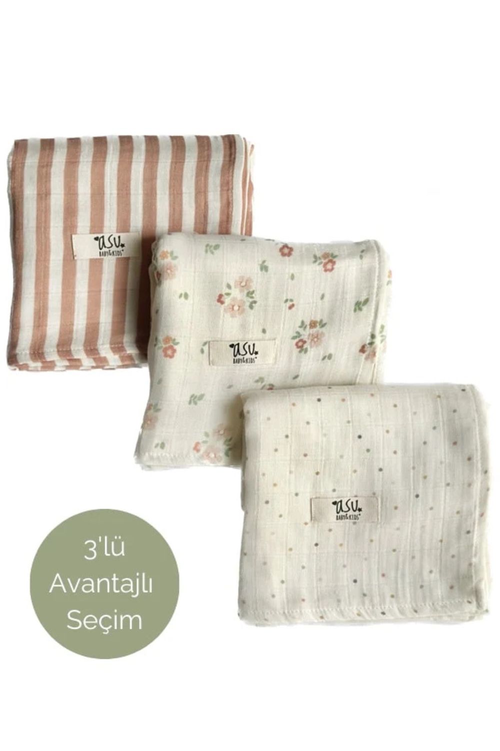 Mix&Match 3'lü Organik Pamuk Müslin Romantic&Copper Stripe&Mini Dot - 1