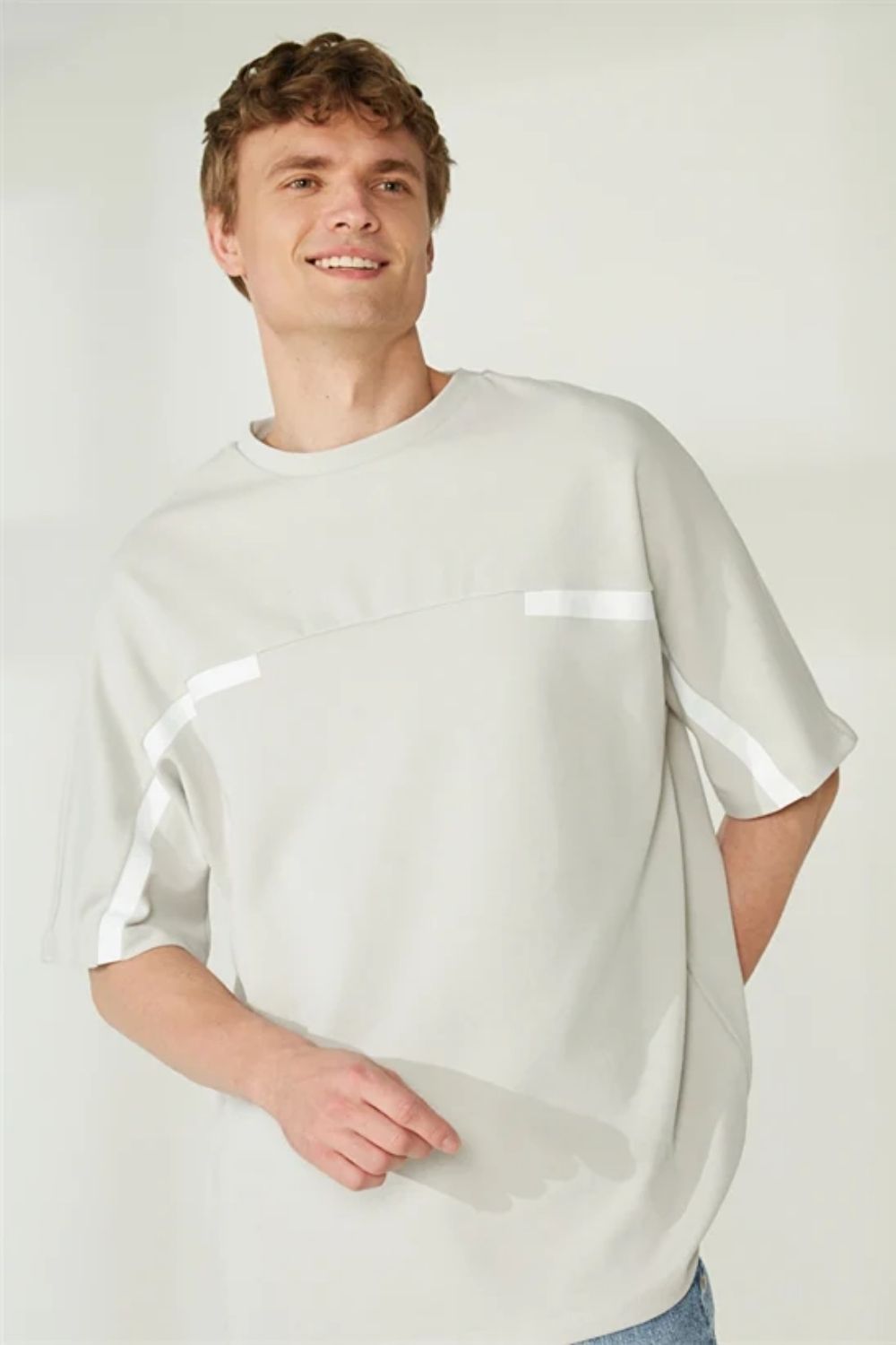 Bisiklet Yaka Ön Ve Arka Şerit Baskılı Erkek T-Shirt - 0