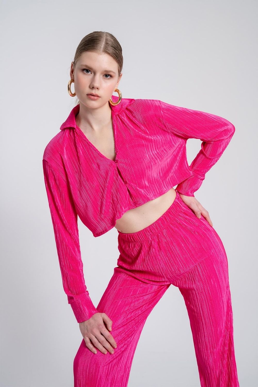 Beli Lastikli Esnek Comfy Pantolon Pembe - 4