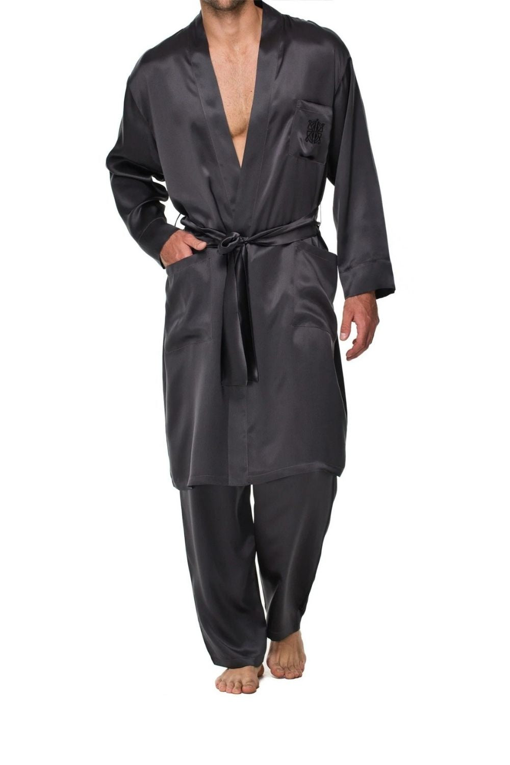 King Silk Kimono Dark Grey - 0