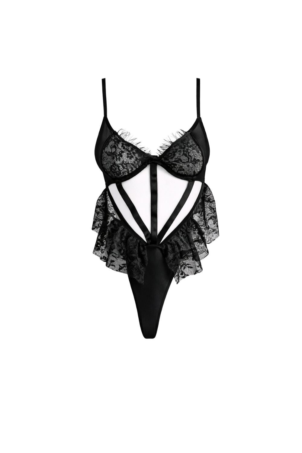 Lyria Rouge Şerit Detaylı Dantel Bodysuit - 0