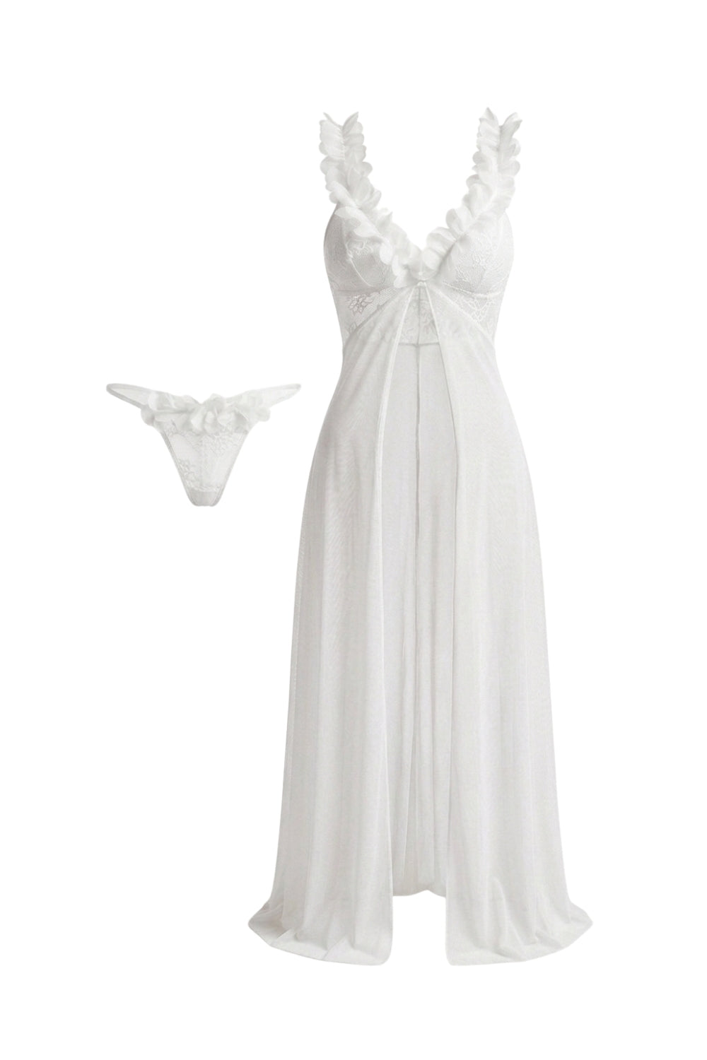 White Sheer Petal Dress Ev Giyim Elbise - 0