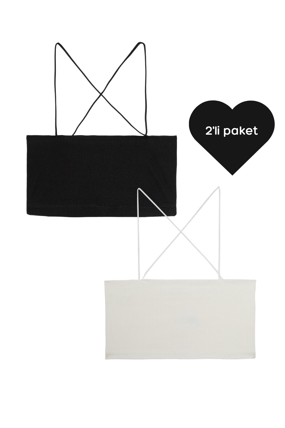 Spagetti Askı Bralet - 2'li Paket - Siyah,Beyaz - 0