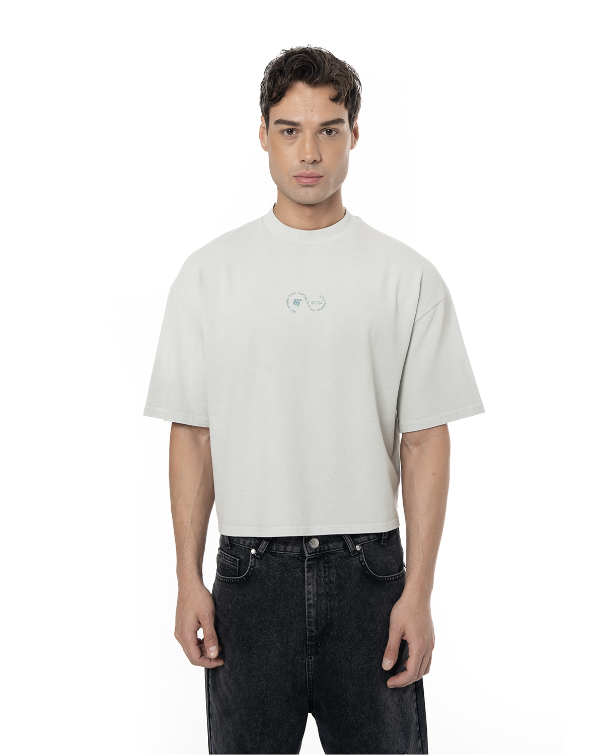 Unisex Boxy Fit Yıkamalı Sprey Efektli Baskılı Tişört - Yeşil - 0